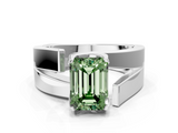 White gold Modern Tension Set Fancy Green Emerald  Solitaire Wide Band Ring_124