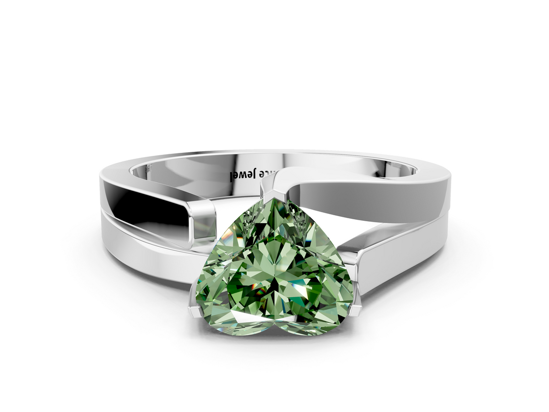 White gold Modern Tension Set Fancy Green Heart  Solitaire Wide Band Ring_17