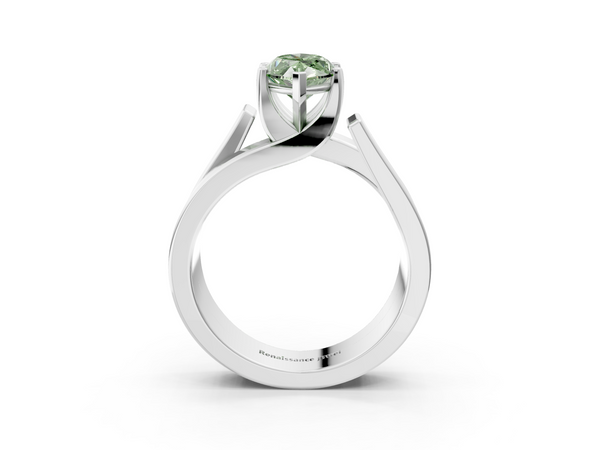 Platinum Modern Tension Set Fancy Green Marquise Cut Diamond Solitaire Wide Band Ring