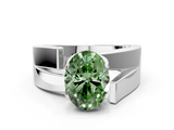 White gold Modern Tension Set Fancy Green Oval  Solitaire Wide Band Ring_79