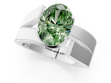 White gold Modern Tension Set Fancy Green Oval  Solitaire Wide Band Ring_80