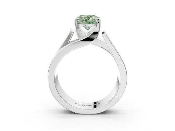 White gold Modern Tension Set Fancy Green Oval Cut Diamond Solitaire Wide Band Ring