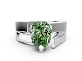 White gold Modern Tension Set Fancy Green Pear  Solitaire Wide Band Ring_93
