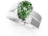 White gold Modern Tension Set Fancy Green Pear  Solitaire Wide Band Ring_94