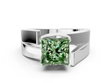White gold Modern Tension Set Fancy Green Princess  Solitaire Wide Band Ring_17
