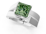 White gold Modern Tension Set Fancy Green Princess  Solitaire Wide Band Ring_18
