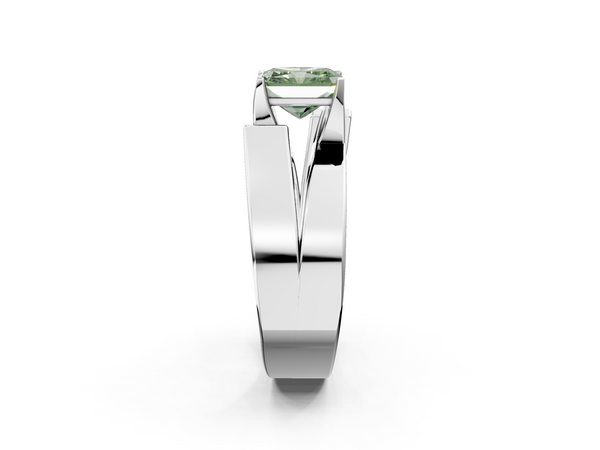 White gold Modern Tension Set Fancy Green Radiant Cut Diamond Solitaire Wide Band Ring