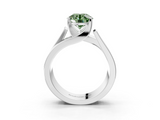White gold Modern Tension Set Fancy Green Round  Solitaire Wide Band Ring_102