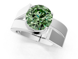 White gold Modern Tension Set Fancy Green Round  Solitaire Wide Band Ring_96