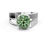 White gold Modern Tension Set Fancy Green Round  Solitaire Wide Band Ring_99