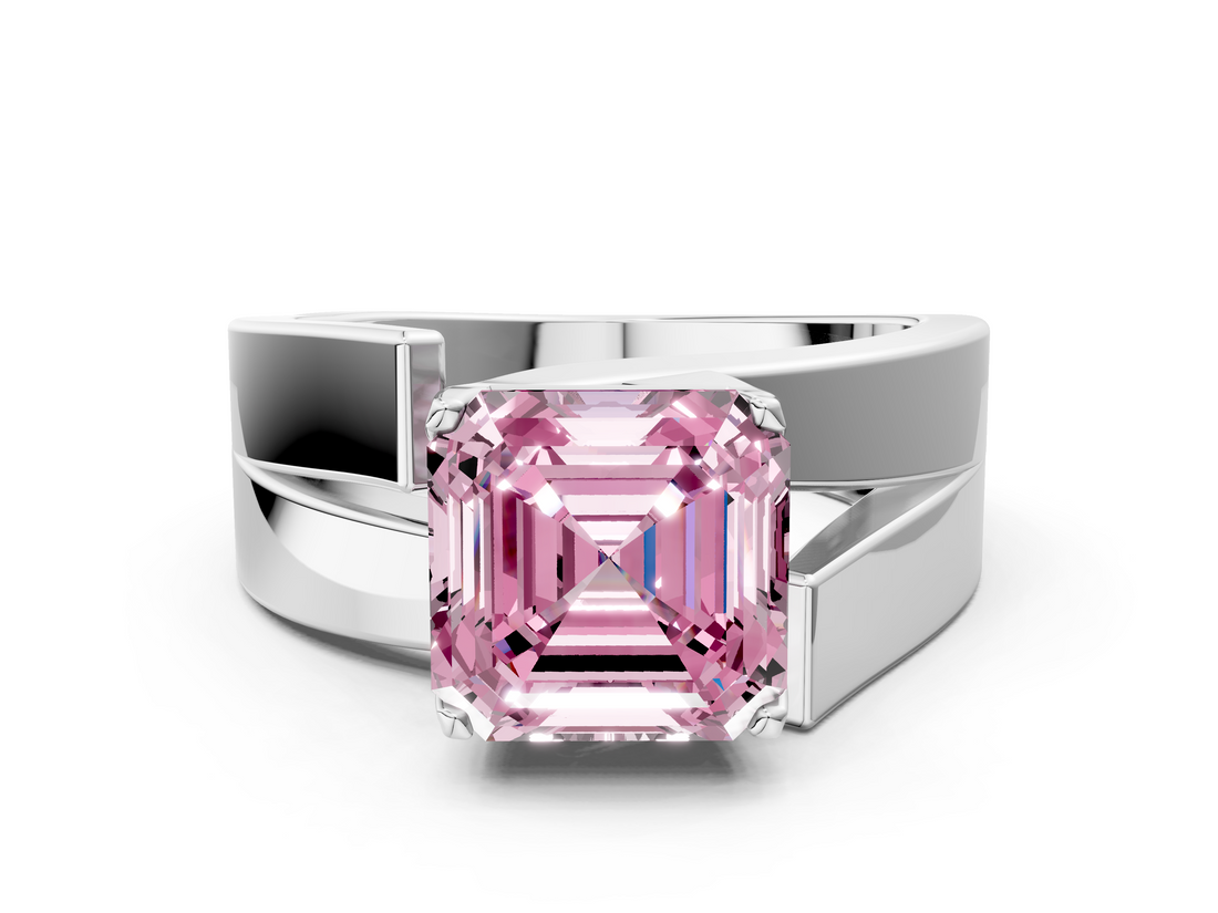 White gold Modern Tension Set Fancy Pink Asscher  Solitaire Wide Band Ring_68