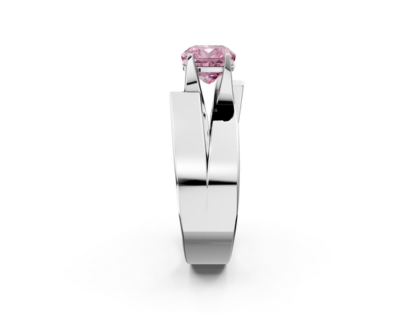 Platinum Modern Tension Set Fancy Pink Cushion Cut Diamond Solitaire Wide Band Ring
