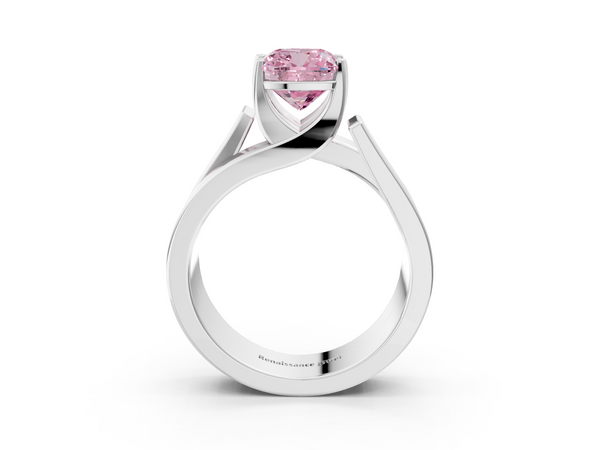 Platinum Modern Tension Set Fancy Pink Cushion Cut Diamond Solitaire Wide Band Ring