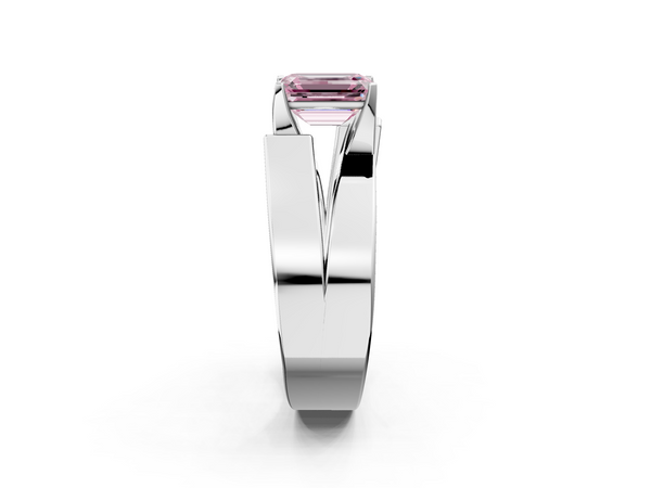 Platinum Modern Tension Set Fancy Pink Emerald Cut Diamond Solitaire Wide Band Ring