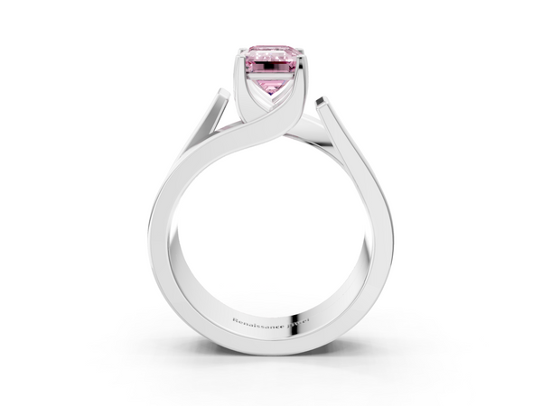 Platinum Modern Tension Set Fancy Pink Emerald Cut Diamond Solitaire Wide Band Ring