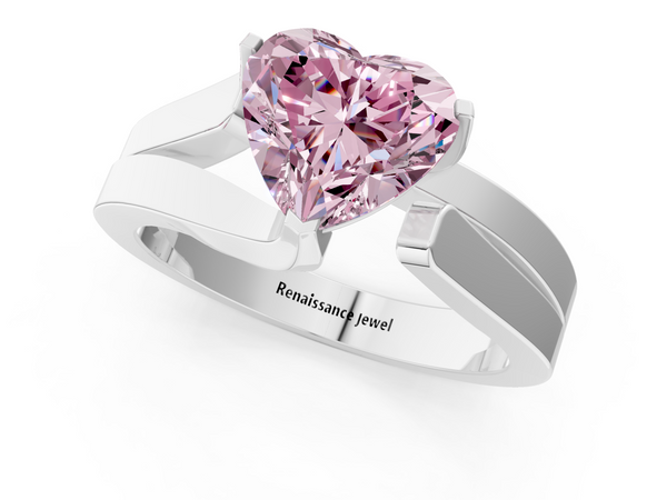 Platinum Modern Tension Set Fancy Pink Heart Cut Diamond Solitaire Wide Band Ring