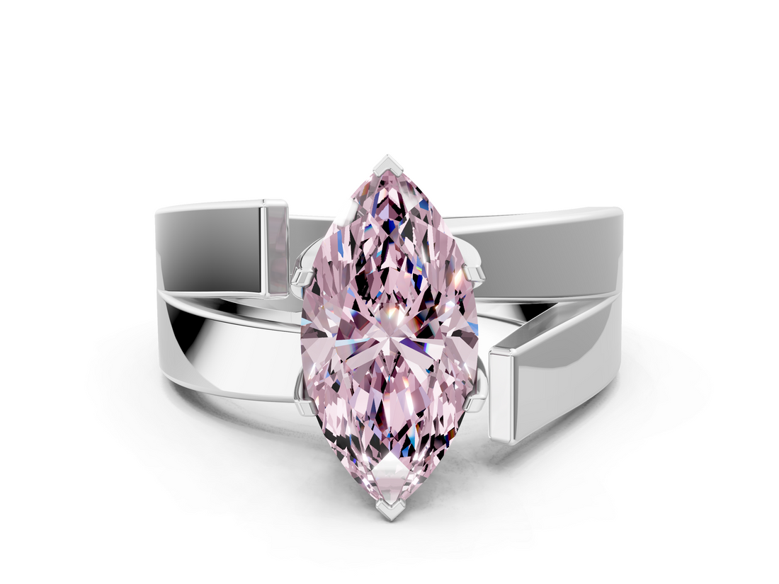 White gold Modern Tension Set Fancy Pink Marquise  Solitaire Wide Band Ring_109