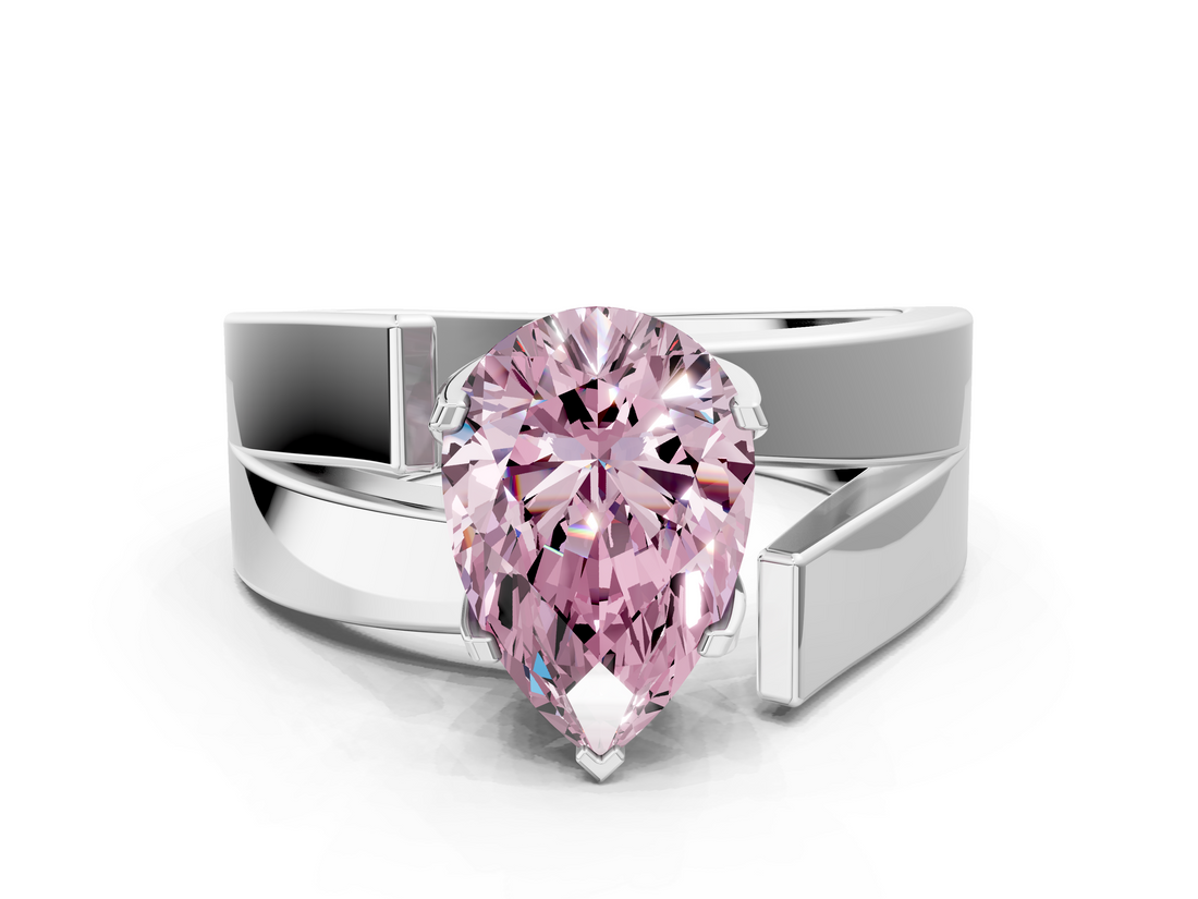 White gold Modern Tension Set Fancy Pink Pear  Solitaire Wide Band Ring_75