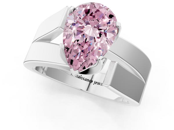 White gold Modern Tension Set Fancy Pink Pear Cut Diamond Solitaire Wide Band Ring