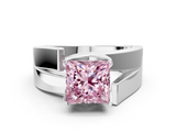 White gold Modern Tension Set Fancy Pink Princess  Solitaire Wide Band Ring_17