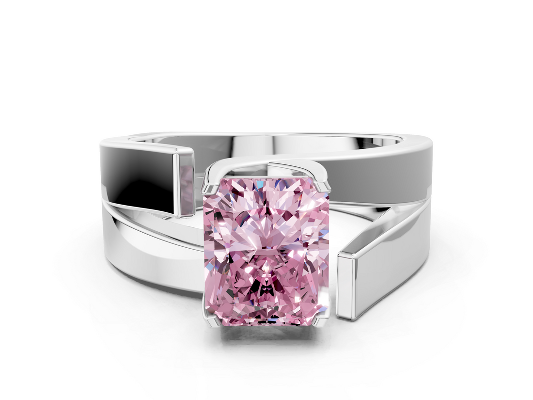 White gold Modern Tension Set Fancy Pink Radiant  Solitaire Wide Band Ring_78