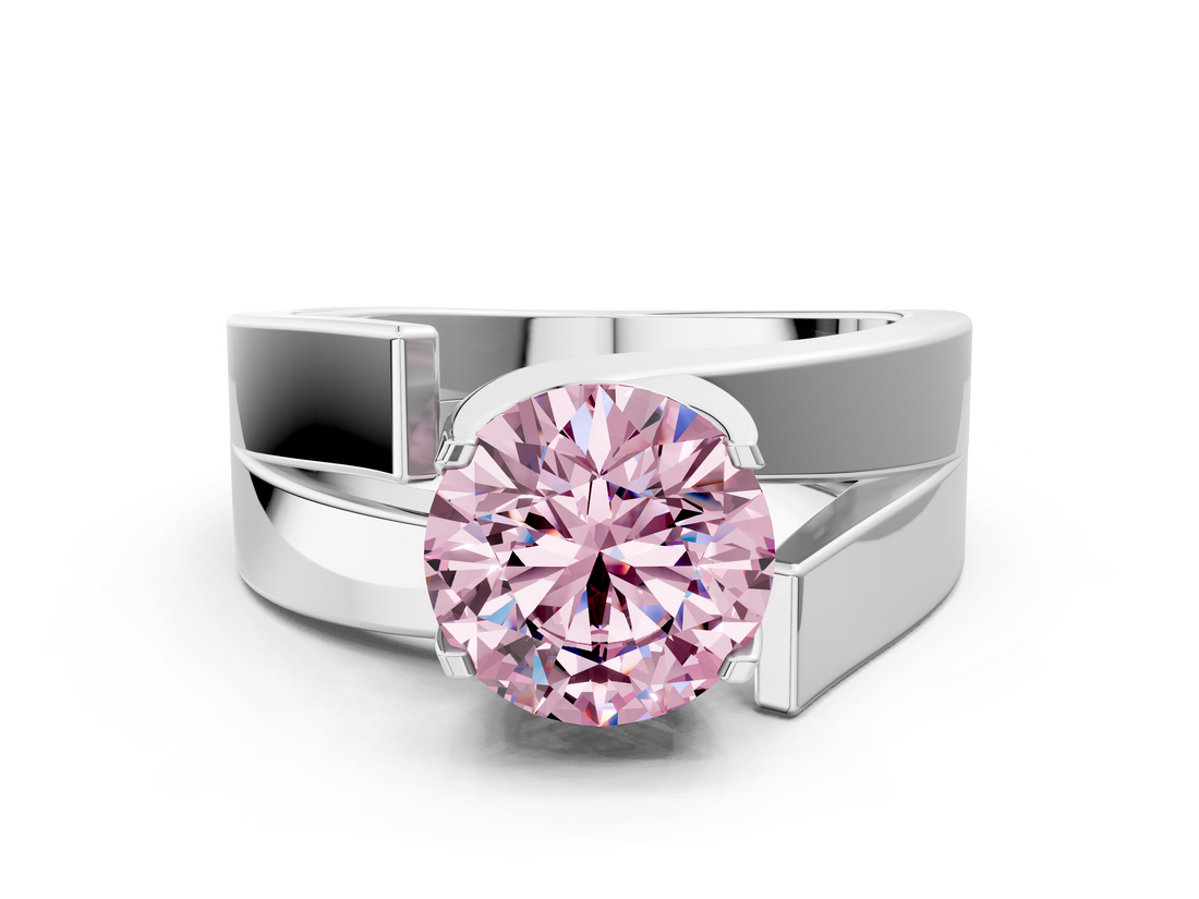 White gold Modern Tension Set Fancy Pink Round  Solitaire Wide Band Ring_17