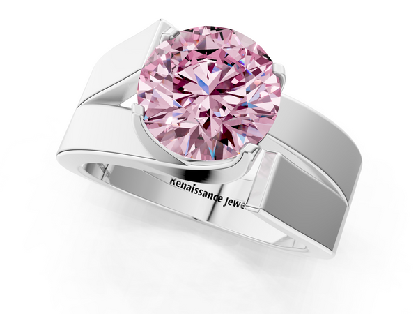 White gold Modern Tension Set Fancy Pink Round Cut Diamond Solitaire Wide Band Ring