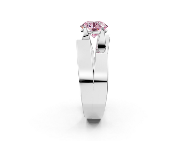 White gold Modern Tension Set Fancy Pink Round Cut Diamond Solitaire Wide Band Ring