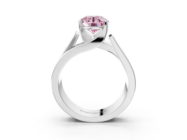 White gold Modern Tension Set Fancy Pink Round Cut Diamond Solitaire Wide Band Ring