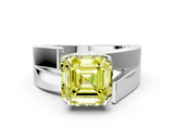 White gold Modern Tension Set Fancy Yellow Asscher  Solitaire Wide Band Ring_68