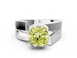 White gold Modern Tension Set Fancy Yellow Cushion  Solitaire Wide Band Ring_79