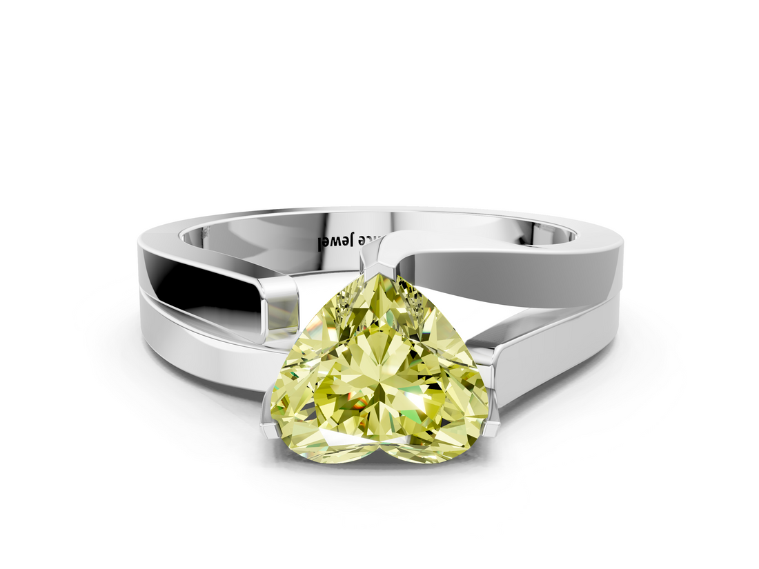 White gold Modern Tension Set Fancy Yellow Heart  Solitaire Wide Band Ring_75