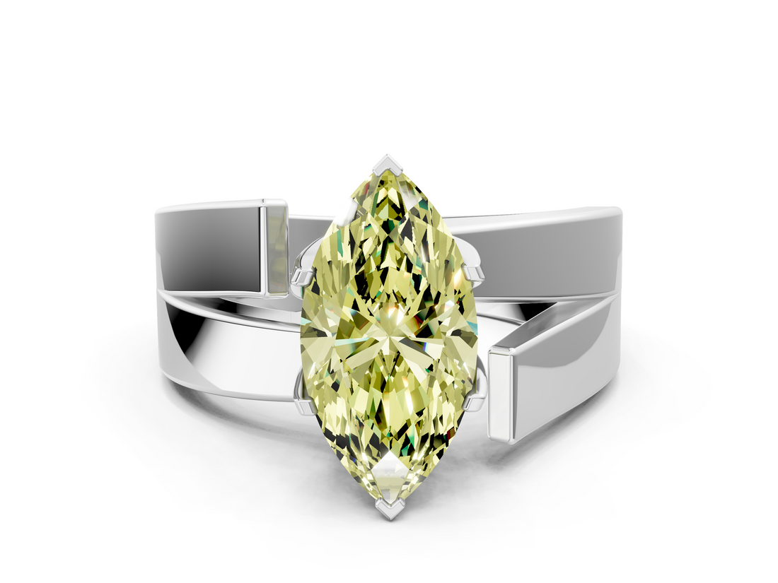 White gold Modern Tension Set Fancy Yellow Marquise  Solitaire Wide Band Ring_17