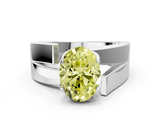 White gold Modern Tension Set Fancy Yellow Oval  Solitaire Wide Band Ring_62
