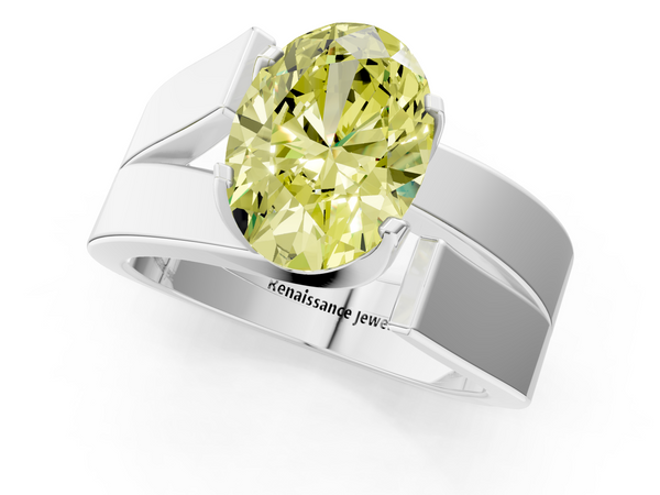 White gold Modern Tension Set Fancy Yellow Oval Cut Diamond Solitaire Wide Band Ring