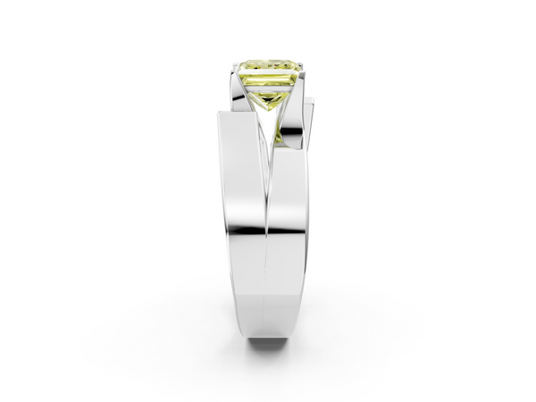 Platinum Modern Tension Set Fancy Yellow Princess Cut Diamond Solitaire Wide Band Ring