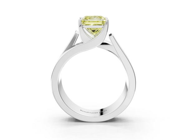 Platinum Modern Tension Set Fancy Yellow Princess Cut Diamond Solitaire Wide Band Ring