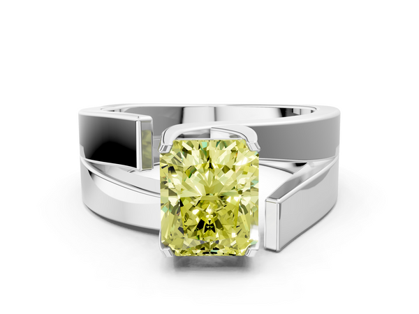 Platinum Modern Tension Set Fancy Yellow Radiant Cut Diamond Solitaire Wide Band Ring