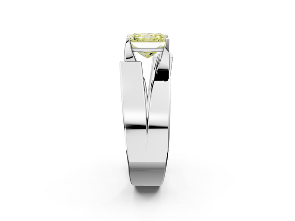Platinum Modern Tension Set Fancy Yellow Radiant Cut Diamond Solitaire Wide Band Ring