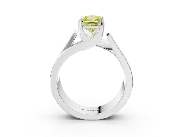 Platinum Modern Tension Set Fancy Yellow Radiant Cut Diamond Solitaire Wide Band Ring