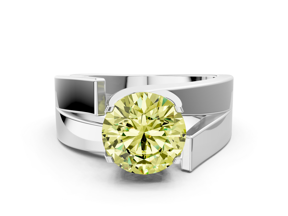 White gold Modern Tension Set Fancy Yellow Round  Solitaire Wide Band Ring_17