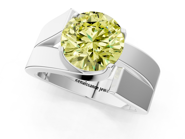 White gold Modern Tension Set Fancy Yellow Round Cut Diamond Solitaire Wide Band Ring