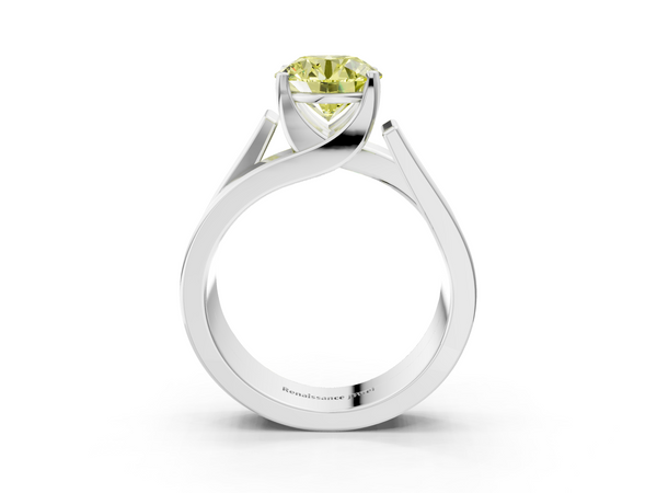 White gold Modern Tension Set Fancy Yellow Round Cut Diamond Solitaire Wide Band Ring
