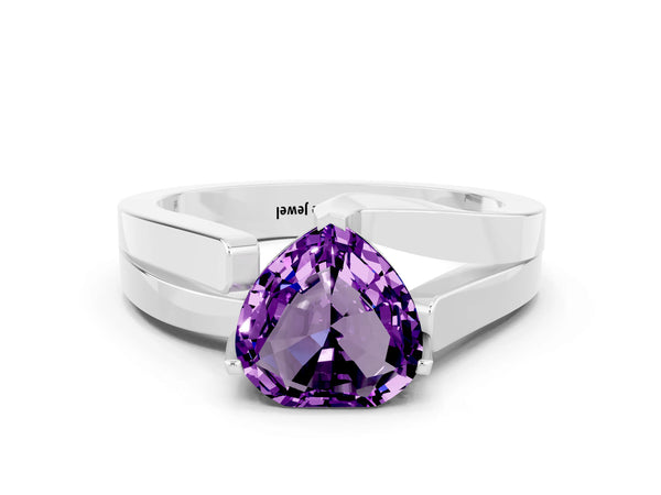 Platinum Modern Tension Set Heart Cut Amethyst Solitaire Wide Band Ring