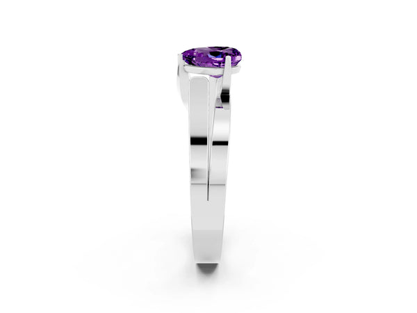 Silver Modern Tension Set Heart Cut Amethyst Solitaire Wide Band Ring