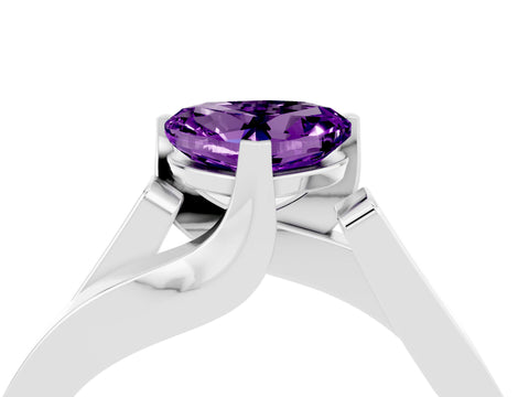 White gold Modern Tension Set Heart Cut Amethyst Solitaire Wide Band Ring_4