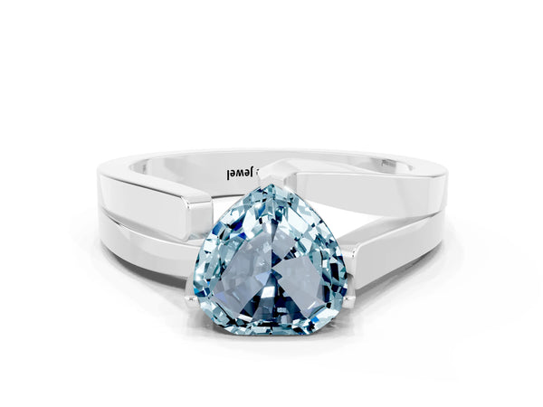 Platinum Modern Tension Set Heart Cut Aquamarine Solitaire Wide Band Ring