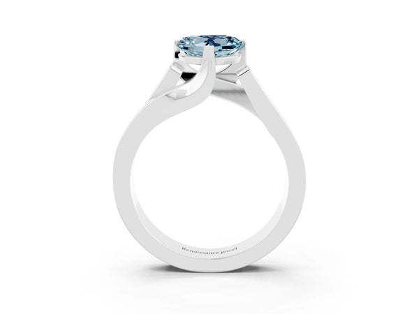 Silver Modern Tension Set Heart Cut Aquamarine Solitaire Wide Band Ring