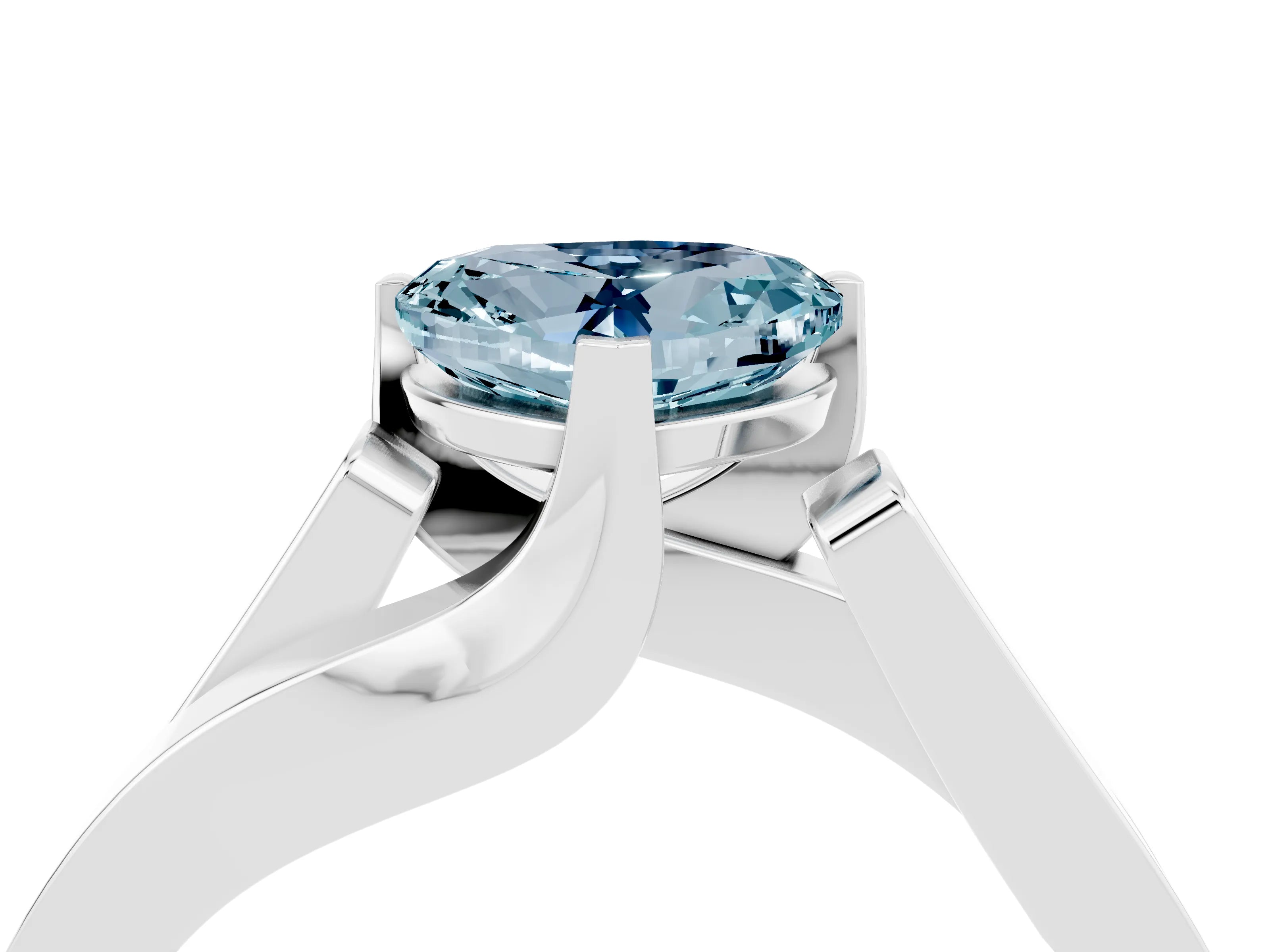 White gold Modern Tension Set Heart Cut Aquamarine Solitaire Wide Band Ring_4