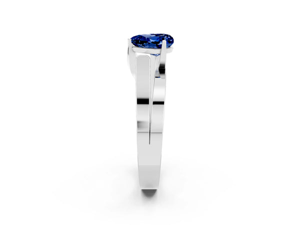 White gold Modern Tension Set Heart Cut Blue Sapphire Solitaire Wide Band Ring